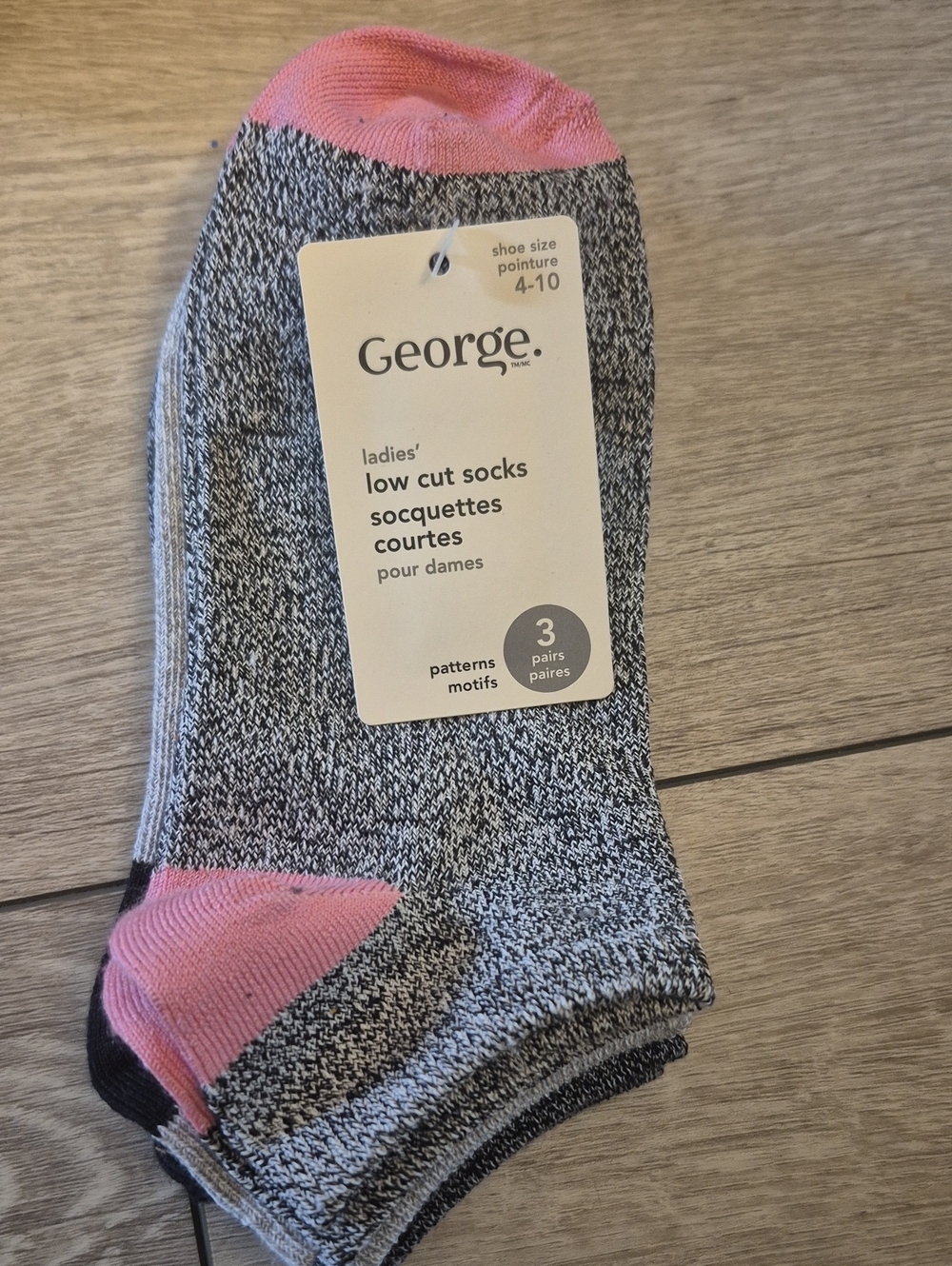 George Ladies 3 Pairs Low Cut Casual Socks  Heather Gray Black with Pink Accents
